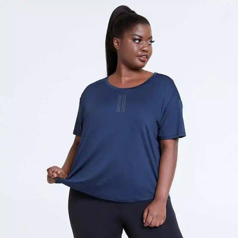 Women's Breathable Workout Tee with Mesh Detail-Dark Blue-1