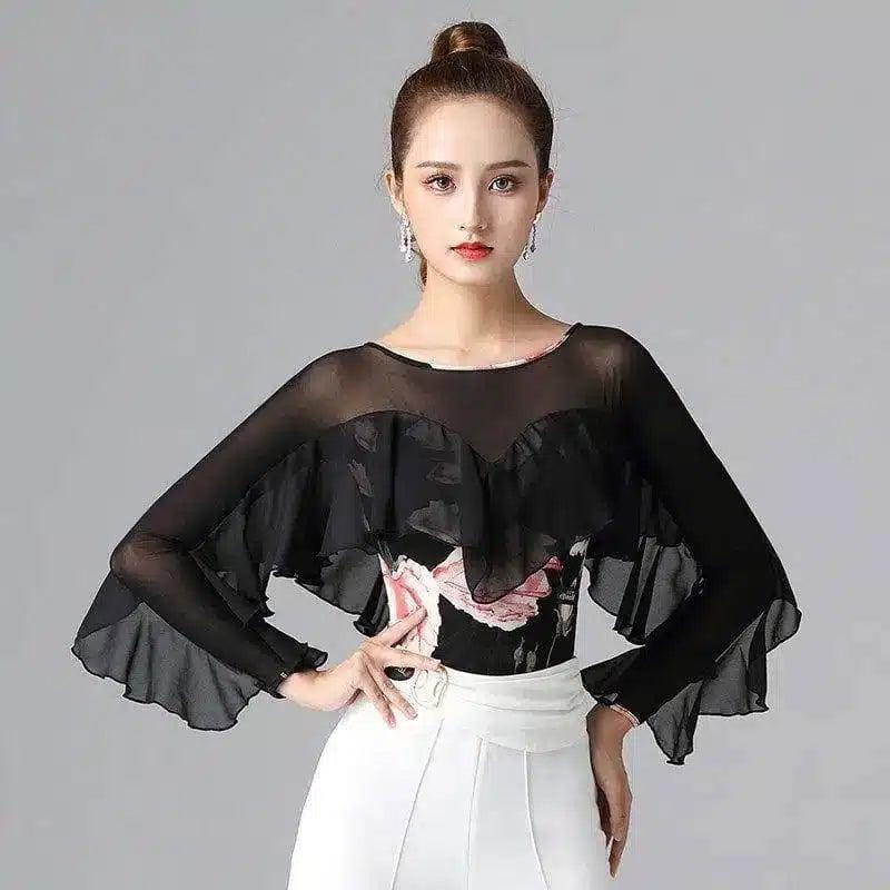 Chiffon Blouse with Ruffle Trim & Bell Sleeves-6colour-6