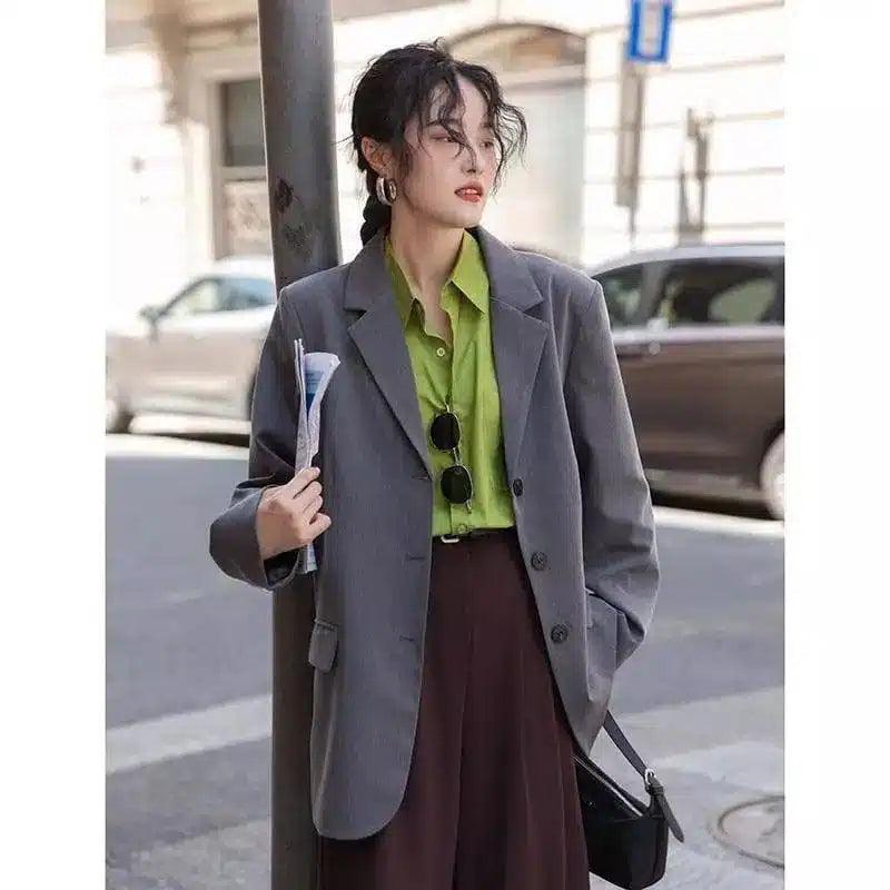 Womens Casual Blazer for Work or Daily Wear-Smoky grey-1