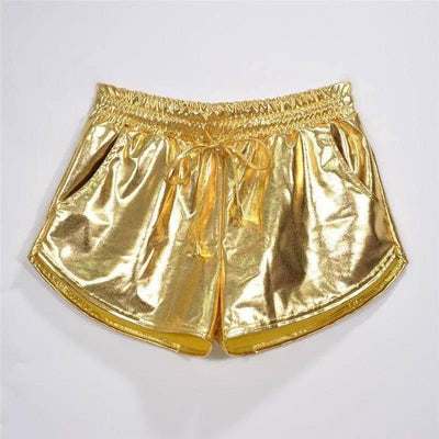 Shiny metallic casual booties shorts-Gold-10