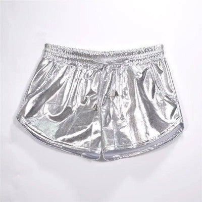 Shiny metallic casual booties shorts-Silver-15