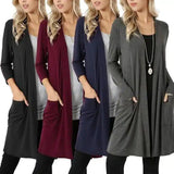 Long Sleeve Open Front Cardigan with Pockets-1