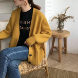 Cozy Knit Button-Up Cardigan-Yellow-2