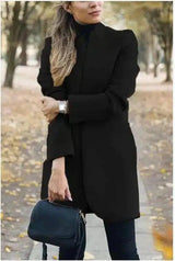 Womens Tailored Long Coat with Turtleneck-Black-6