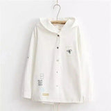 LOVEMI - Lovemi - Solid color embroidery hooded long sleeve