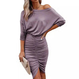 Off-Shoulder Ruched Women's Party Dress-Purple-5