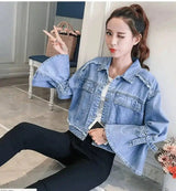 spring new women's Korean spring jacket students wild spring-8852 blue-2