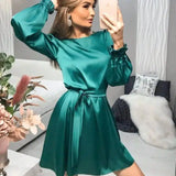 LOVEMI - Lovemi - Spring Small Lantern Sleeve Dress Pure Color