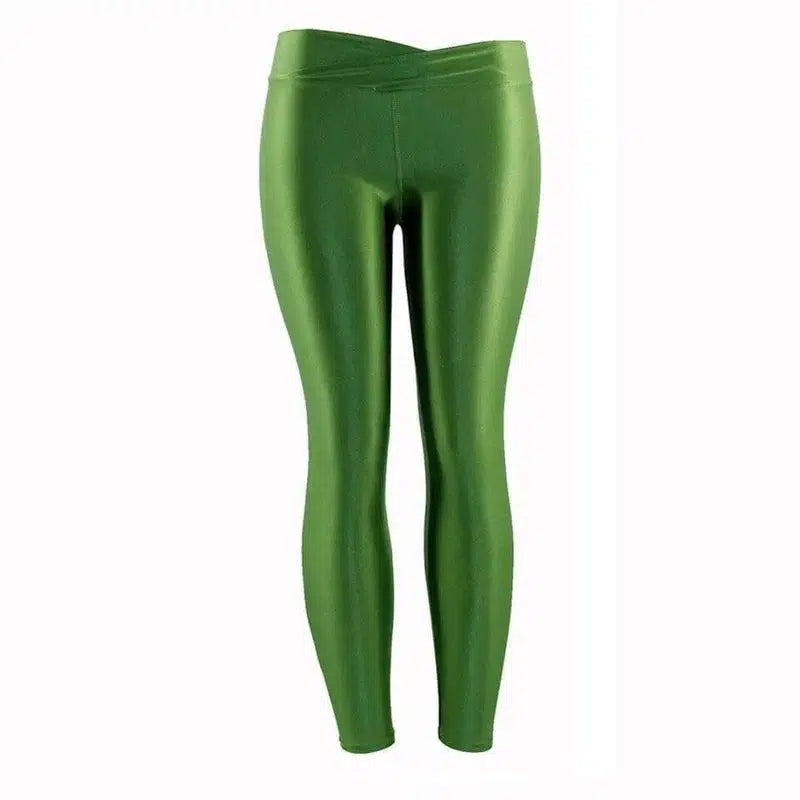 Summer Low Waist Stretch slim gloss trousers thin candy-Army green-2