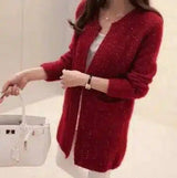 Women's Knit Cardigan with Pockets-Wine red-6