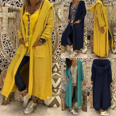 Long Hooded Knit Cardigan for Women-1