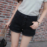 Tassel Cutoff Denim Shorts-Black-15