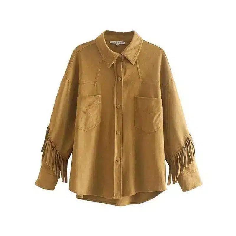 LOVEMI - Lovemi - Tassel-embellished suede textured shirt