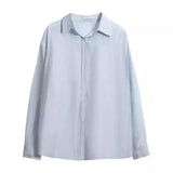 Women's Long Sleeve Silk Blouse for Office Wear-Blue-4