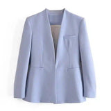 Woman's Tailored Fit Blazer for Work-Blue-2