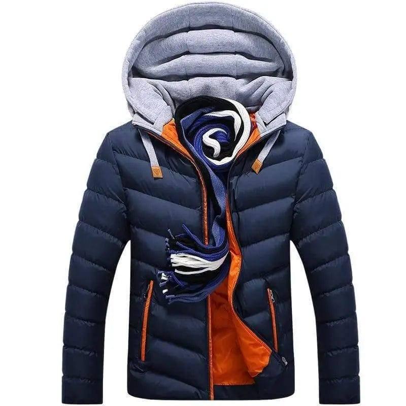 Thick Hooded Down Jacket-Navy Blue-1