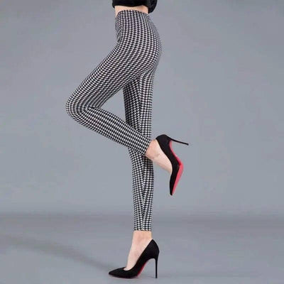 Thin cropped cotton leggings-Houndstooth-7