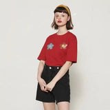 Floral Print Cotton T-Shirt for Casual Wear-gules-2