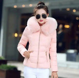 Fur Hooded Women's Winter Coat-Pink-3