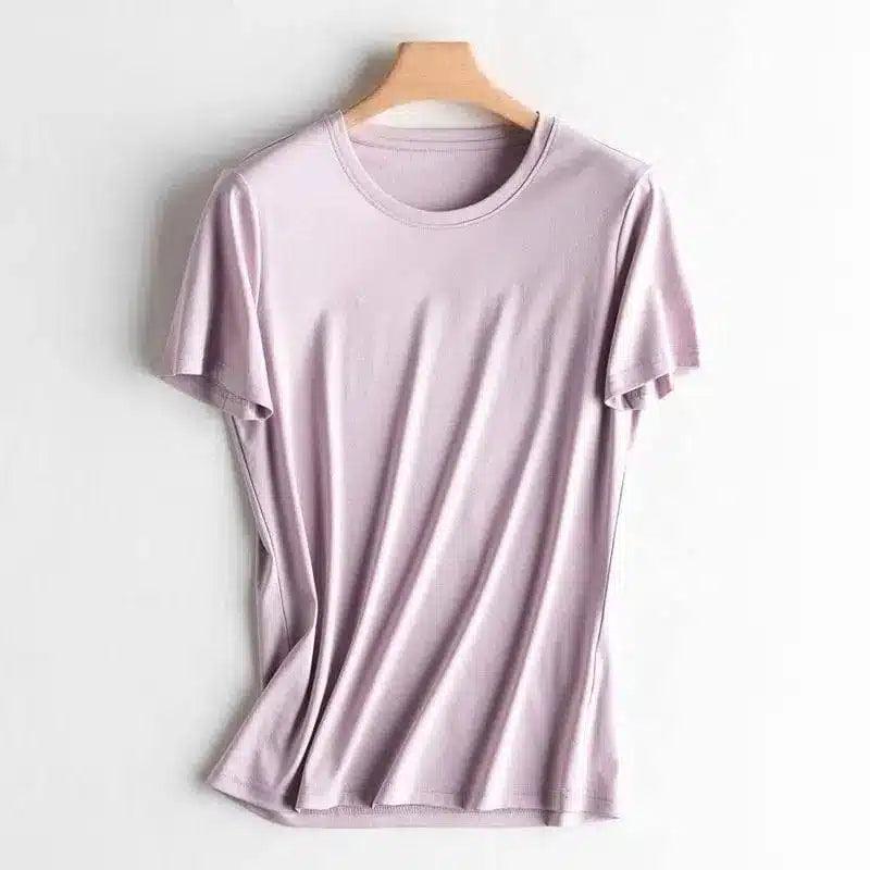 V-neck mercerized cotton T-shirt-2 Purple-2