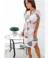 V-Neck Printed Dress-XS-24