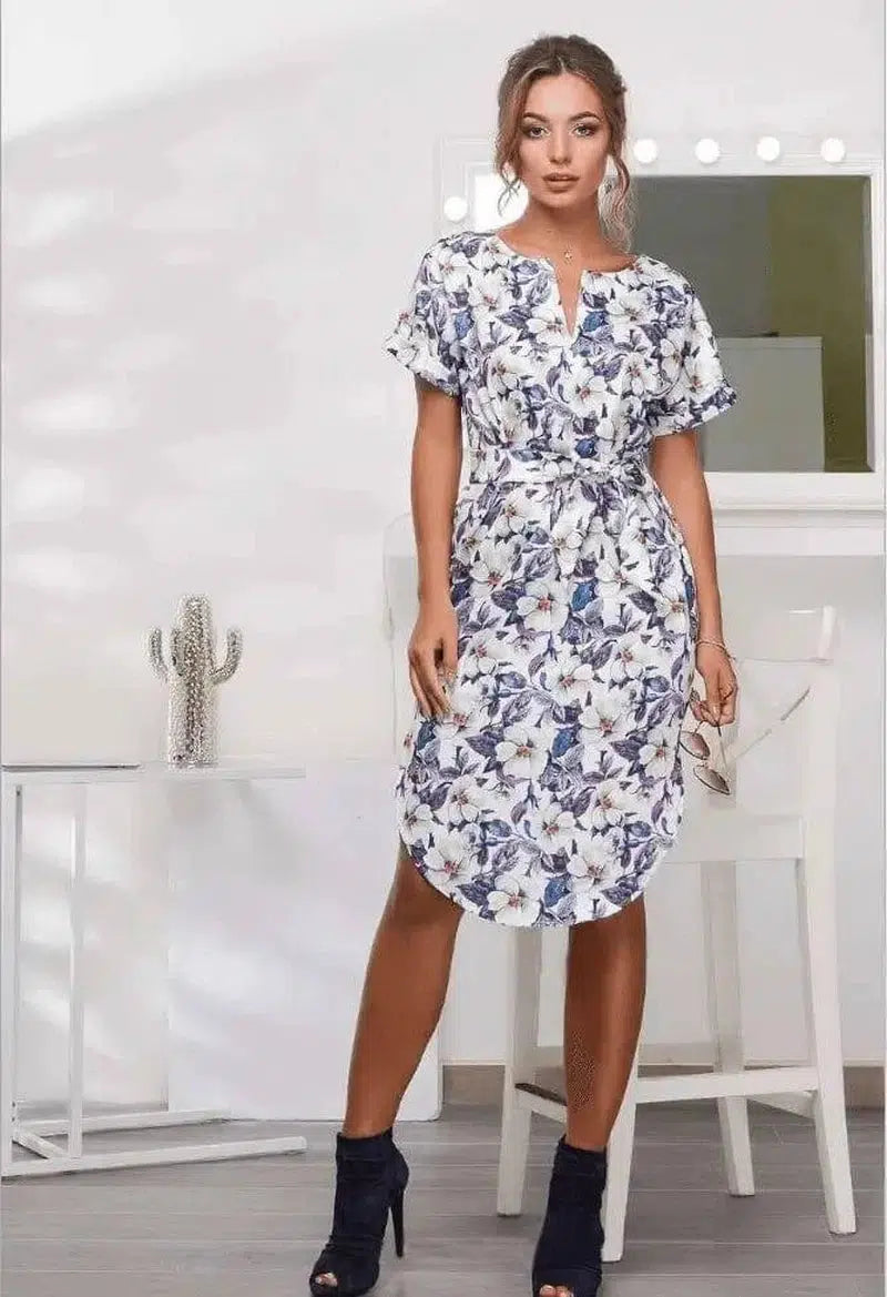 V-Neck Printed Dress-M-33