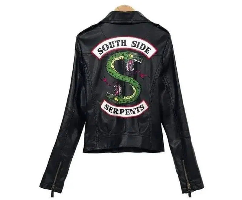 Viper Snake Leather Jacket-Black-2