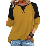 Women's Casual Contrast Sleeve Top-Yellow-1