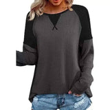 Women's Casual Contrast Sleeve Top-Dark grey-6