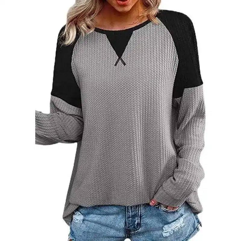 LOVEMI - Lovemi - Waffle Stitching Long-sleeved Round Neck T-shirt