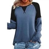 Women's Casual Contrast Sleeve Top-Blue-8