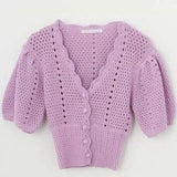 Women's Crochet Knit Short Sleeve Cardigan-Purple-3