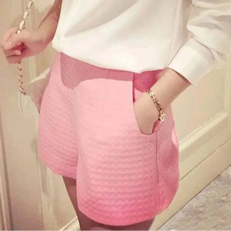 Wide Thigh High Waist Shorts-Pink-21