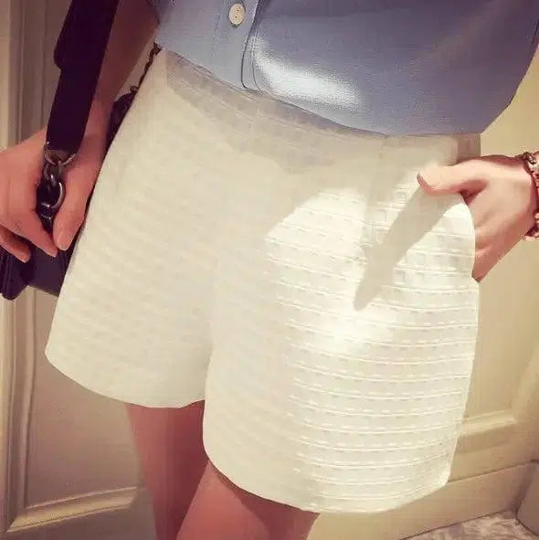 Wide Thigh High Waist Shorts-White-26