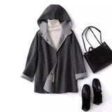 Woolen Hooded Coat with Button Closure-Dark carbon-4