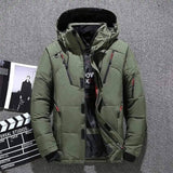 Winter Thick Men Jacket Solid Hooded Coats Hat Detachable-Green-4