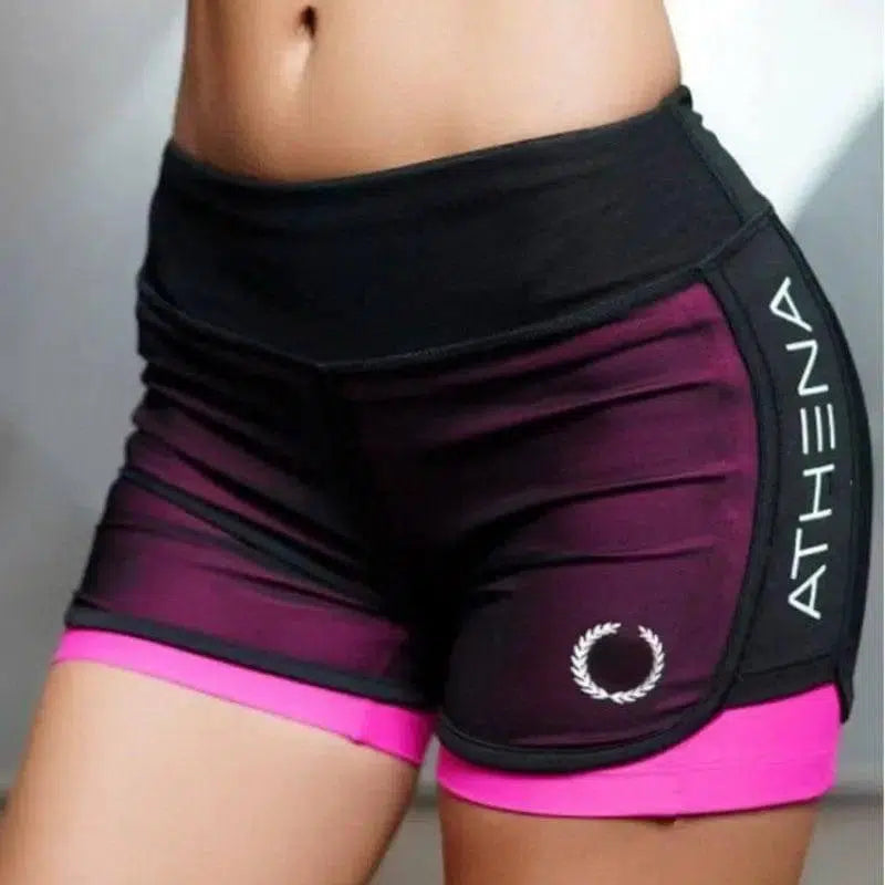 Women Casual Short for Workout - Fake Two Sports Shorts-Pink-6