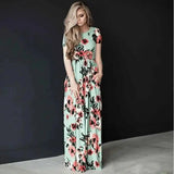 Women's Flower Printing Maxi Dress-Green-7