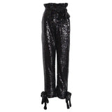 Women's high waist bandage pants with sequins-Black-2