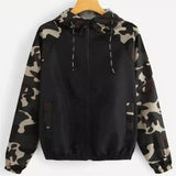 Camo Hooded Zip-Up Windbreaker Jacket-Black-6