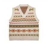 Patterned Knit Sleeveless Sweater Vest-Beige-2