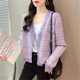 Women's Knit Cardigan with Button Closure-Purple-4