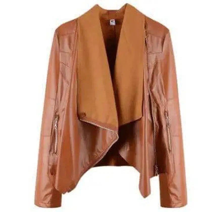 LOVEMI - Lovemi - Women's Lapel PU Leather Jacket with Side Zipper