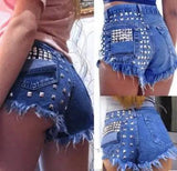 Women's ripped jeans baggy shorts rivet hot pants-8