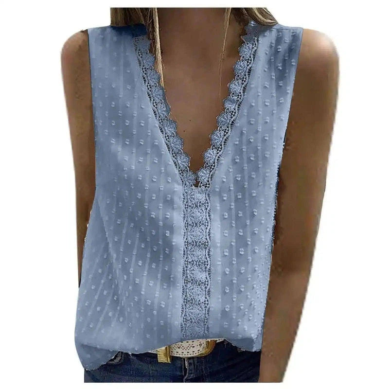 LOVEMI - Lovemi - Women's Sleeveless Lace Stitching Chiffon Vest Top