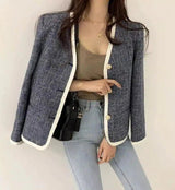 Women's Casual Tweed Jacket with Pockets-Blue-4