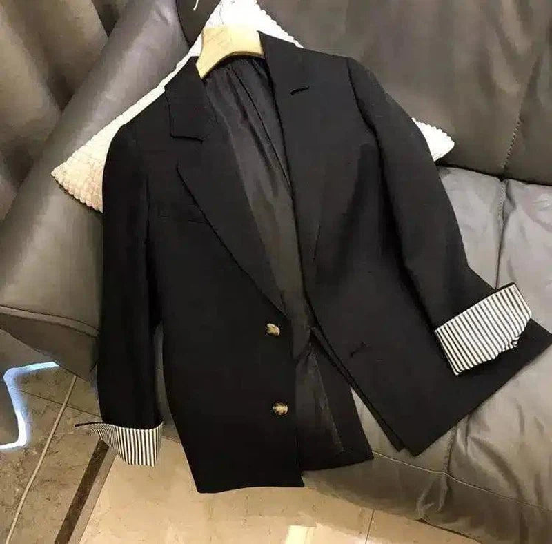 Men's Striped Cuff Blazer for Formal Wear-Black-4