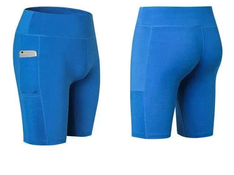 Women's Yoga Shorts Side Pockets Fitness Running Elastic-Blue-45