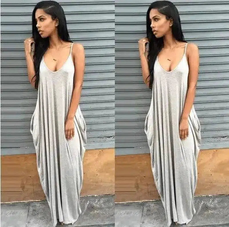 Women Summer Dress 2019 Casual Long Dresses Plus Size-Silver-15