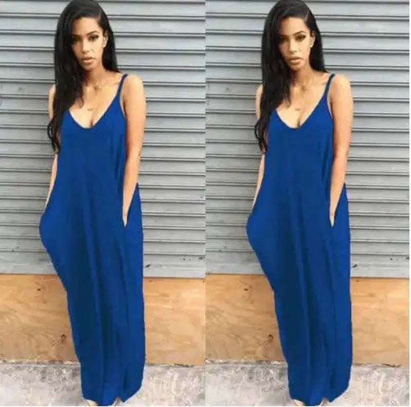 Women Summer Dress 2019 Casual Long Dresses Plus Size-Blue-19